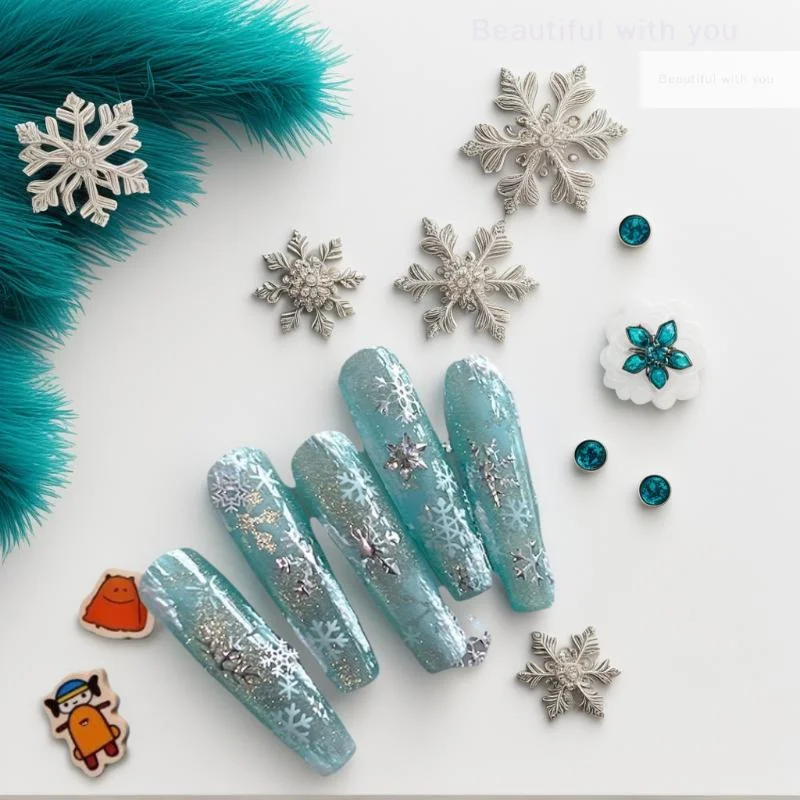 

DIY Nail Art Cartoon Christmas Stickers with Sparkling Gold/Silver Snowflakes, Perfect Manicure Decals for Holiday Decor