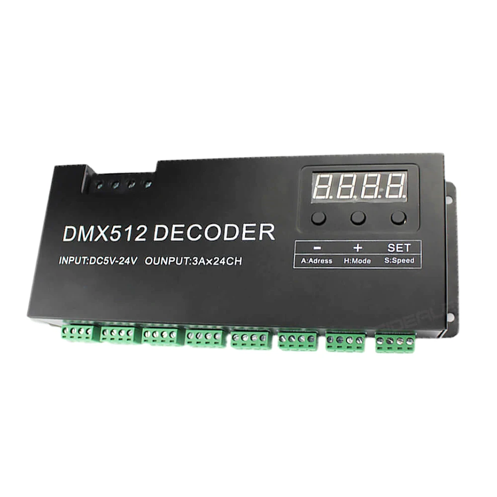 RGB 24 Channel DMX Decoder With RJ45 And XLR Plug DMX 512 Controller For DC5V-24V Strip Decoder 72A Dmx LED Dimmer Driver