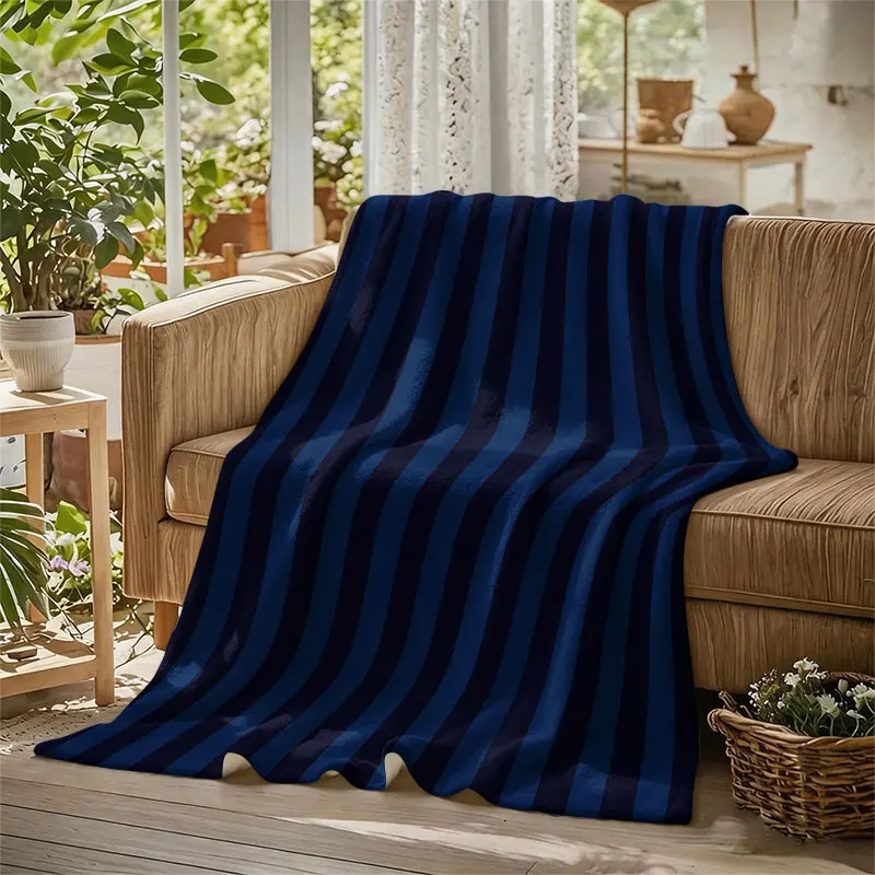 Navy Vertical Stripe Flannel Blanket Warm Soft Halloween Christmas Decorative Couch Warm Cozy All-Season Gift