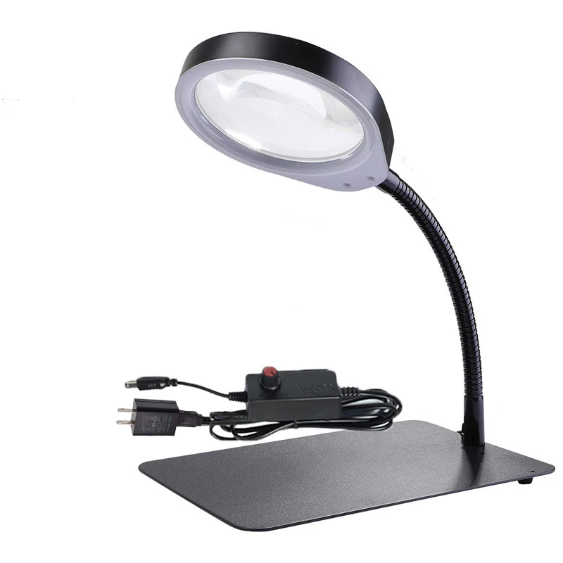 Portable New Lighted Magnifier Desk Table Top Desk LED Lamp Reading 125mm 10X 25mm 20X Large Lens Magnifying Glass with LED Lamp