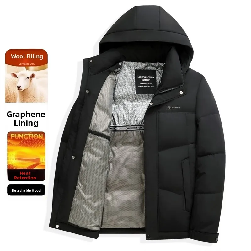 

Thiened Cotton Jaet Men's Casual Coat Detachable Hood Warmth Polyester Fiber Stand Fit Busin Gentleman Sle Winter...