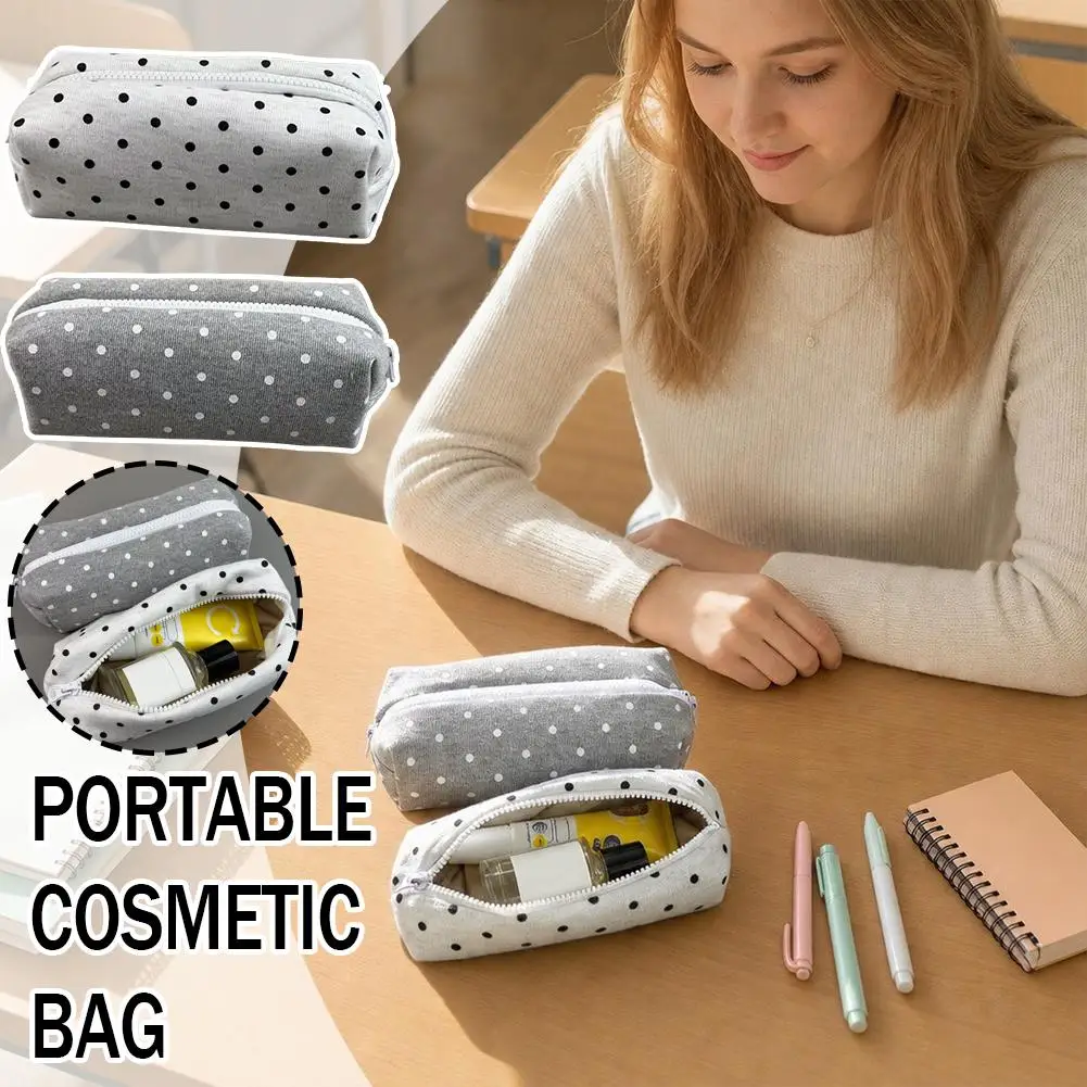 Polka Dot Soft Pencil Case Large Capacity Touch Cosmetic Makeup Bag Portable Storage for Girl Multifunctional School Travel Bags
