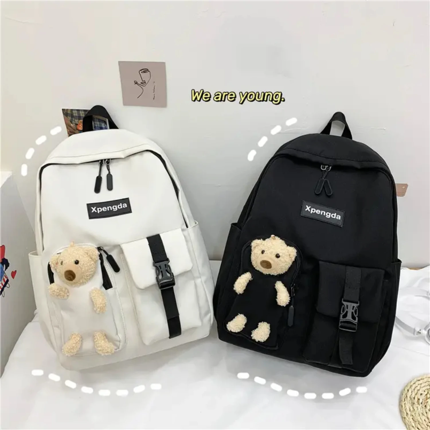 

Cute Bear Oxford Backpack School Student Junior High School Beach backpack Titanium camping Cooler backpack Picnic backpack