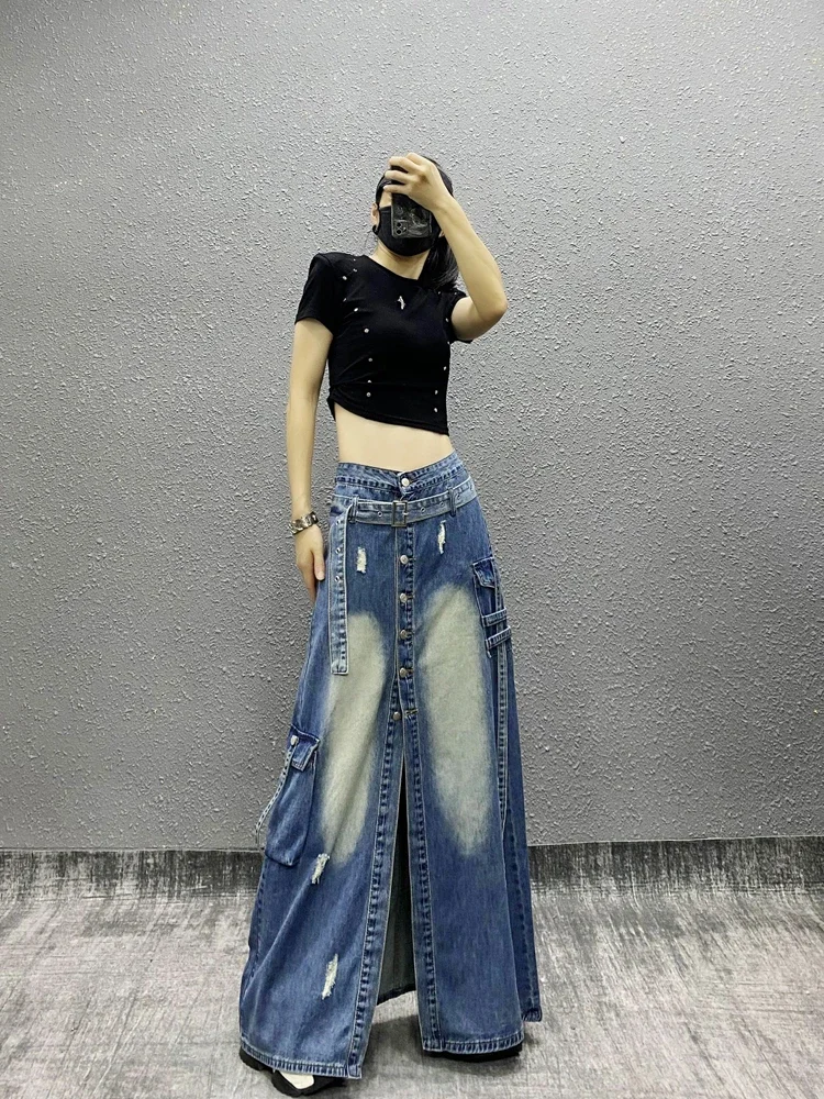 

Women Denim Long Skirt Harajuku Y2k 2000s Vintage Skirts 90s Aesthetic Streetwear Fashion Korean Style A-Line Jean Skirt Clothes