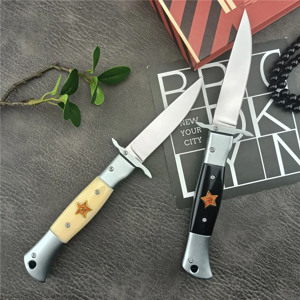 

AU TO Russian Knife Mirror Surface X12M Steel Blade Aviation Aluminum Inlay Resin Handle Folding Knife Outdoor Survival Tool