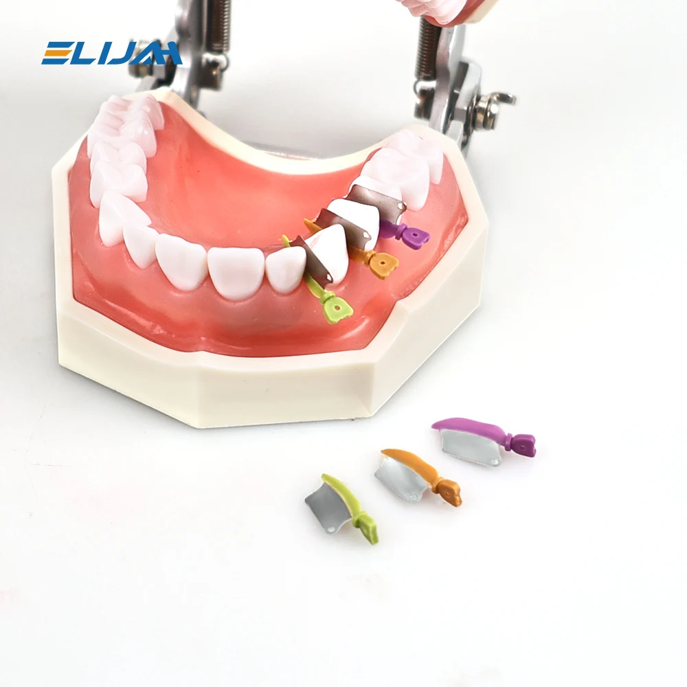 50 sztuk / pudełko Dental Prime Teeth Interproximal Plastikowe kliny błotnika z ochroną Stalowa matryca Gingiva Wedge Blades Guard Metal