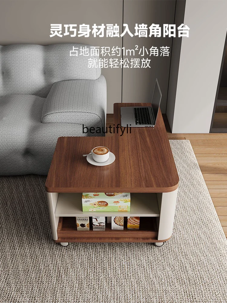 X188Mobile Function Coffee Table Minimalist Designer Model Modern Living Room Home Solid Wood Walnut Color Antique Style