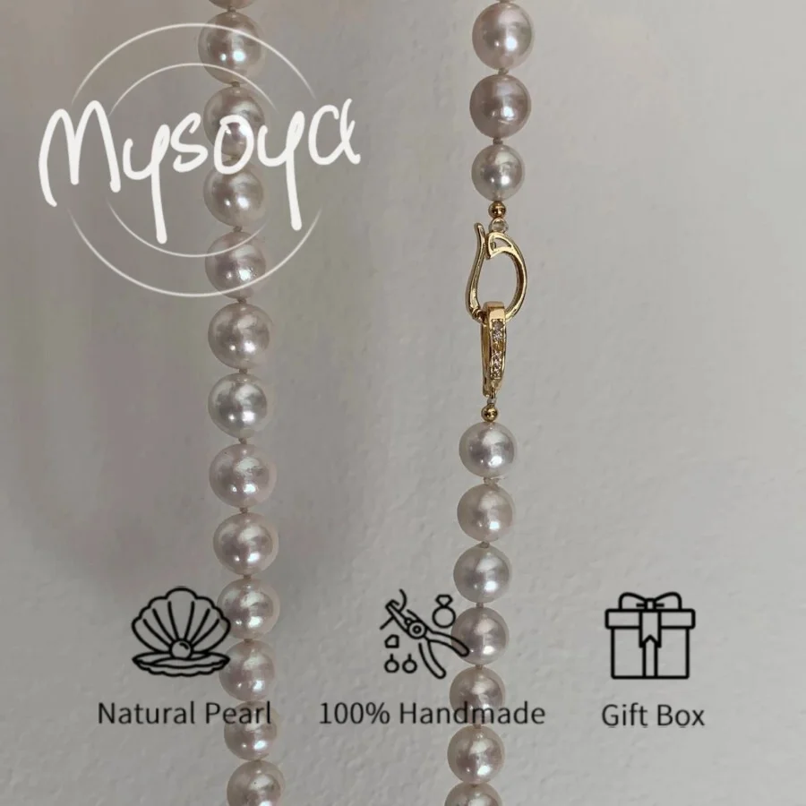 

MYSOYA Large White Pearl Necklace 10-11mm with Gift Box Birthday Gift Wedding Jewelry Gift for Him/ Her