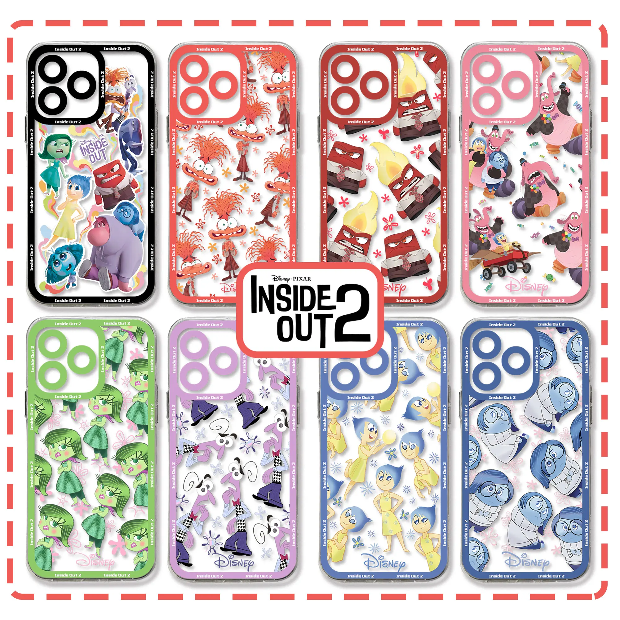 

Cute Inside Out 2 Disneys Phone Case For iPhone 16 15 14 13 12 11 Mini Pro Max X XR XSMax 7 8 Plus SE20 Transparent Cover