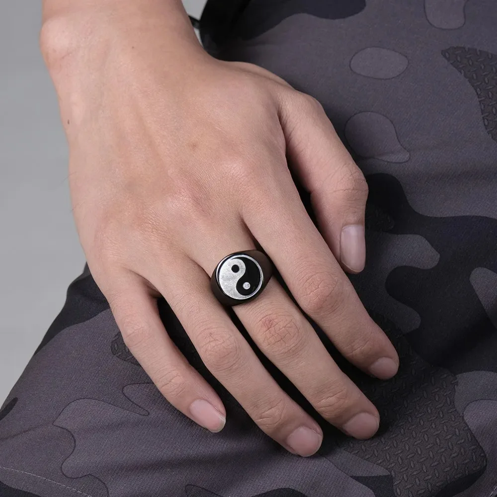 Chinese Style Taoism Yin Yang Rings Gossip Taiji Diagram Ring for Men Stainless Steel Jewelry