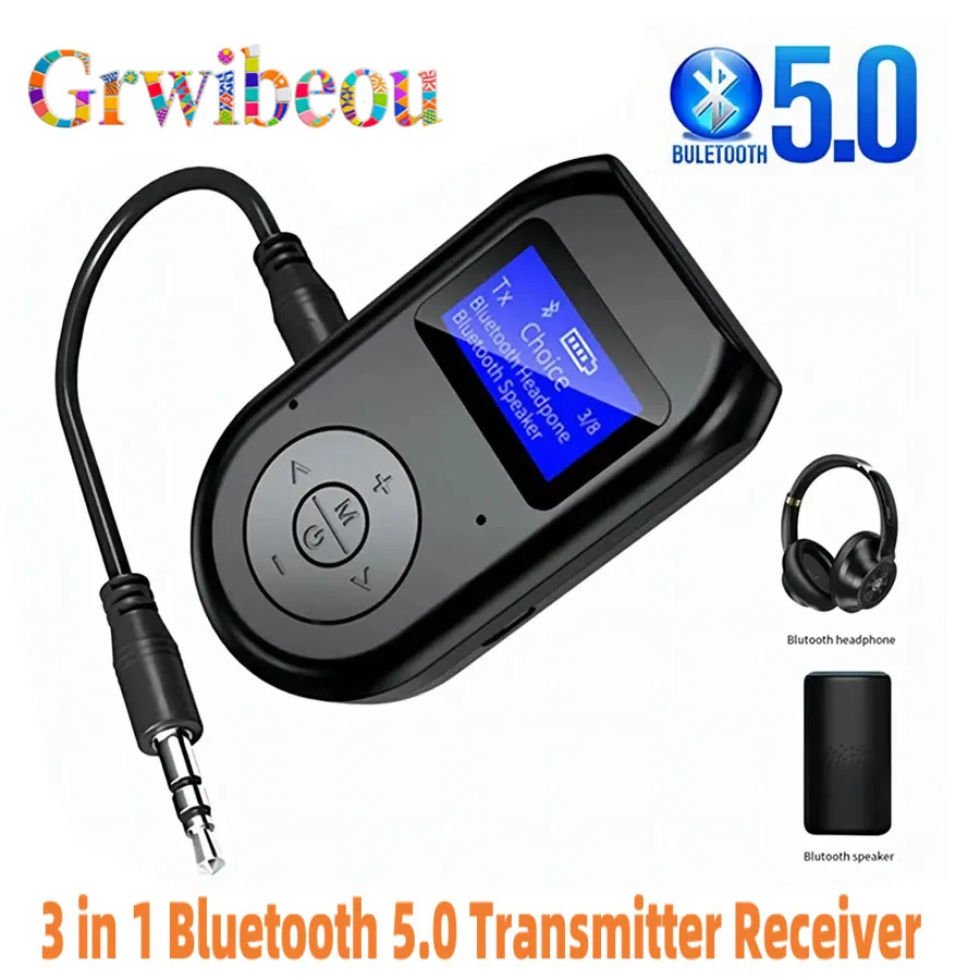 

NEW Bluetooth 5.0 Transmitter Receiver 3 in 1 Wireless Bluetooth V5.0 Adapter With Display Screen Low Latency Audio Adapter