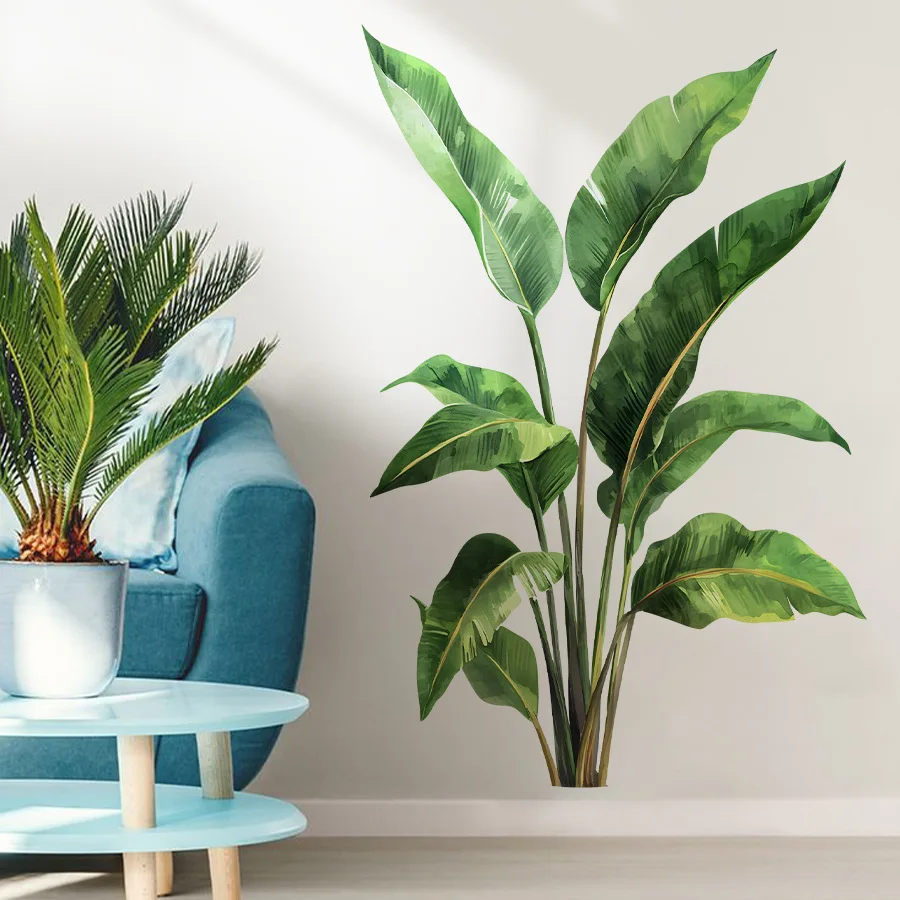 ملصقات حائط من الفينيل المزخرفة بأوراق خضراء لديكور الحائط وإكسسوارات غرفة النوم وورق الحائط اللاصق وملصقات الأثاث وديكور الغرفة