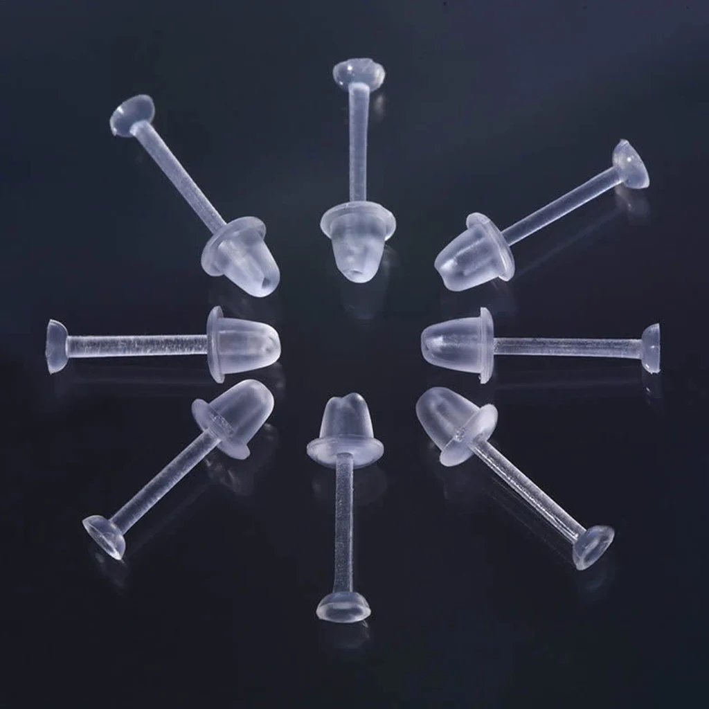 100 Kits Clear Plastic Earrings Includes Ear Pin & Ear Safety Backs Earring Findings Earring Retainers Invisible Earring