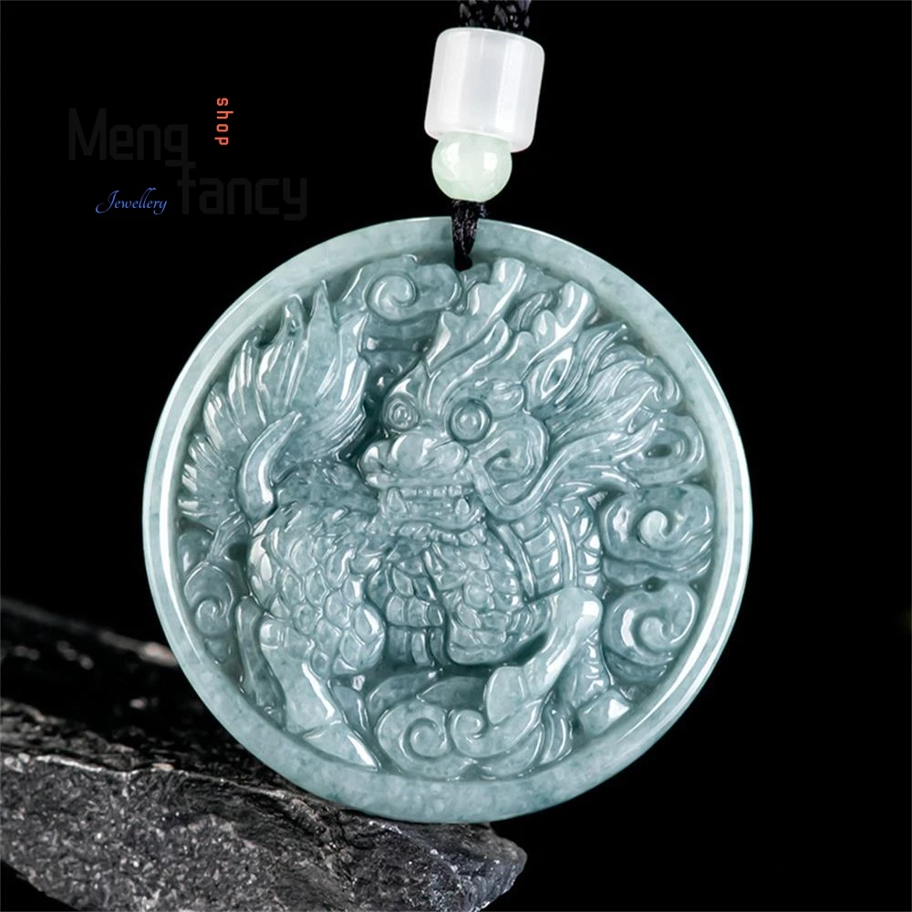 

Natural A-goods Jadeite Beautiful Blue Water Unicorn Ice Jade Pendant High-grade Exquisite Mascot Fashion Luxury Quality Jewelry