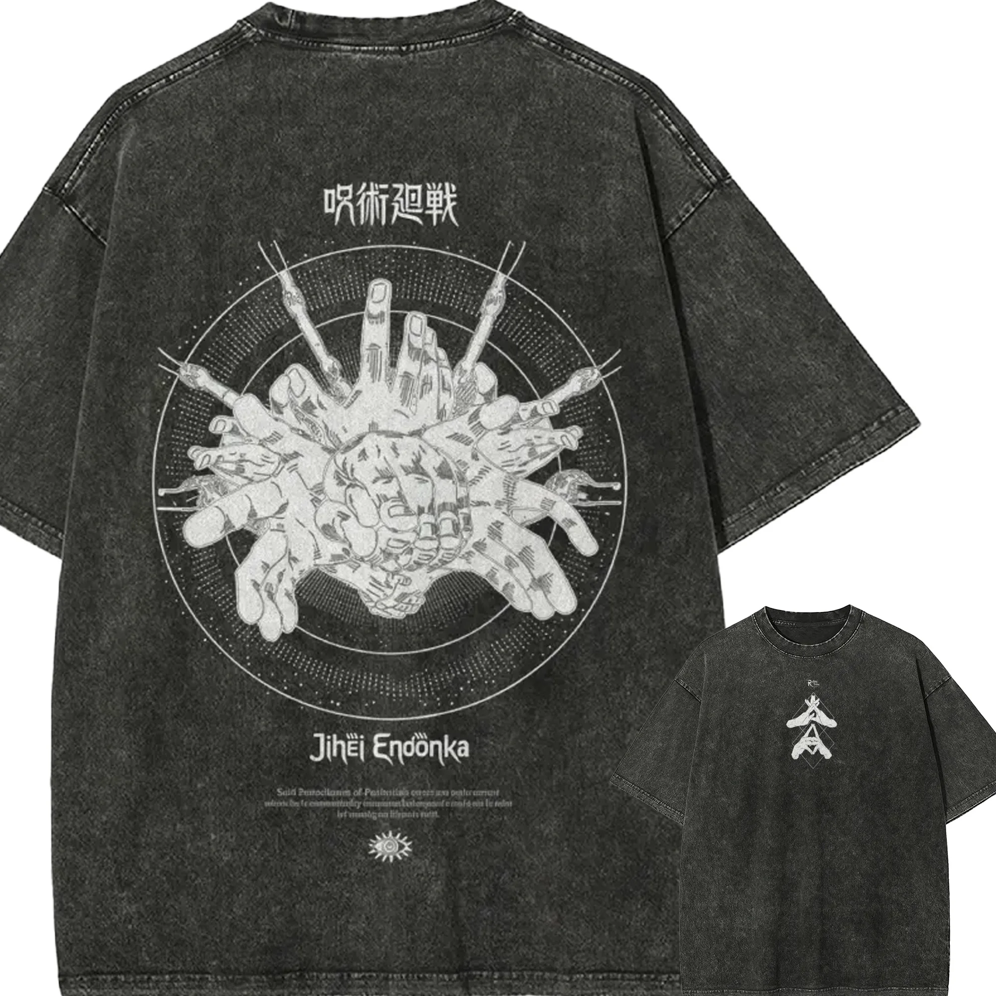 Camiseta Mahito Jujutsu Kaisen para Hombre, Estilo Acid Wash, Auto-Realización de la Perfección, Anime Streetwear, Expansión del Dominio, Vintage