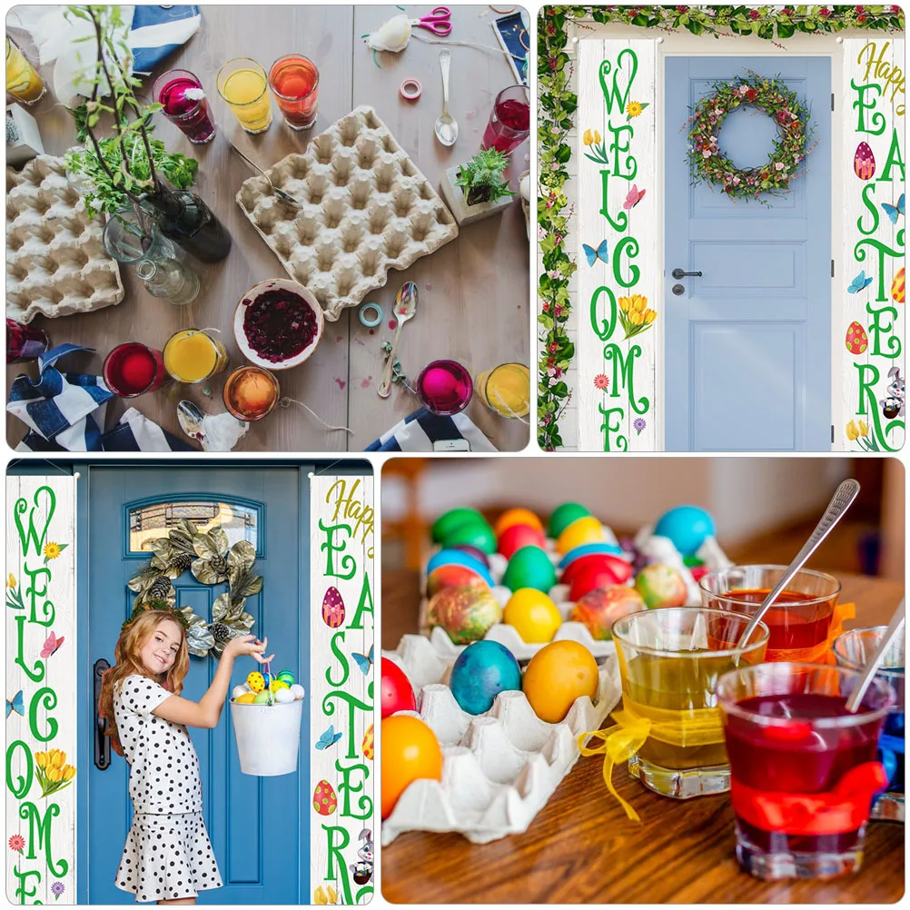 

1Pair Easter Couplet Oxford Cloth Door Banner Creative Couplets Hanging Pendant Reusable Door Wall Decoration for Home Garden
