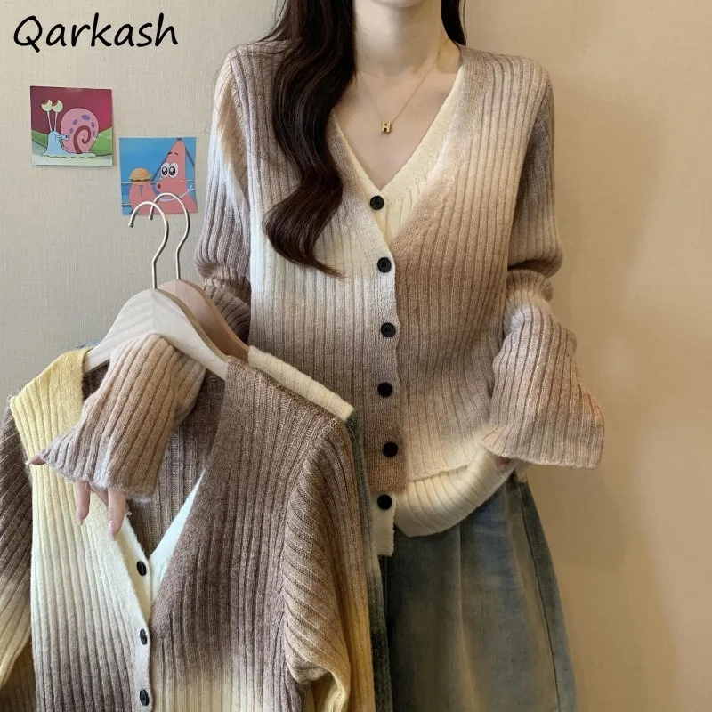 Fake 2pcs Cardigans Women V-neck Patchwork Lazy Single Breasted Korean Style All-match Casual Personality Autumn College Womens