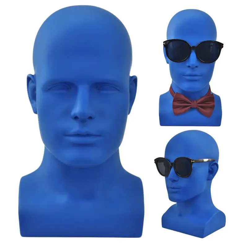 【Clearance Sale】Male Mannequin Head Professional Manikin Head for Display Wigs Hats Headphone Display Stand (Matte Blue)