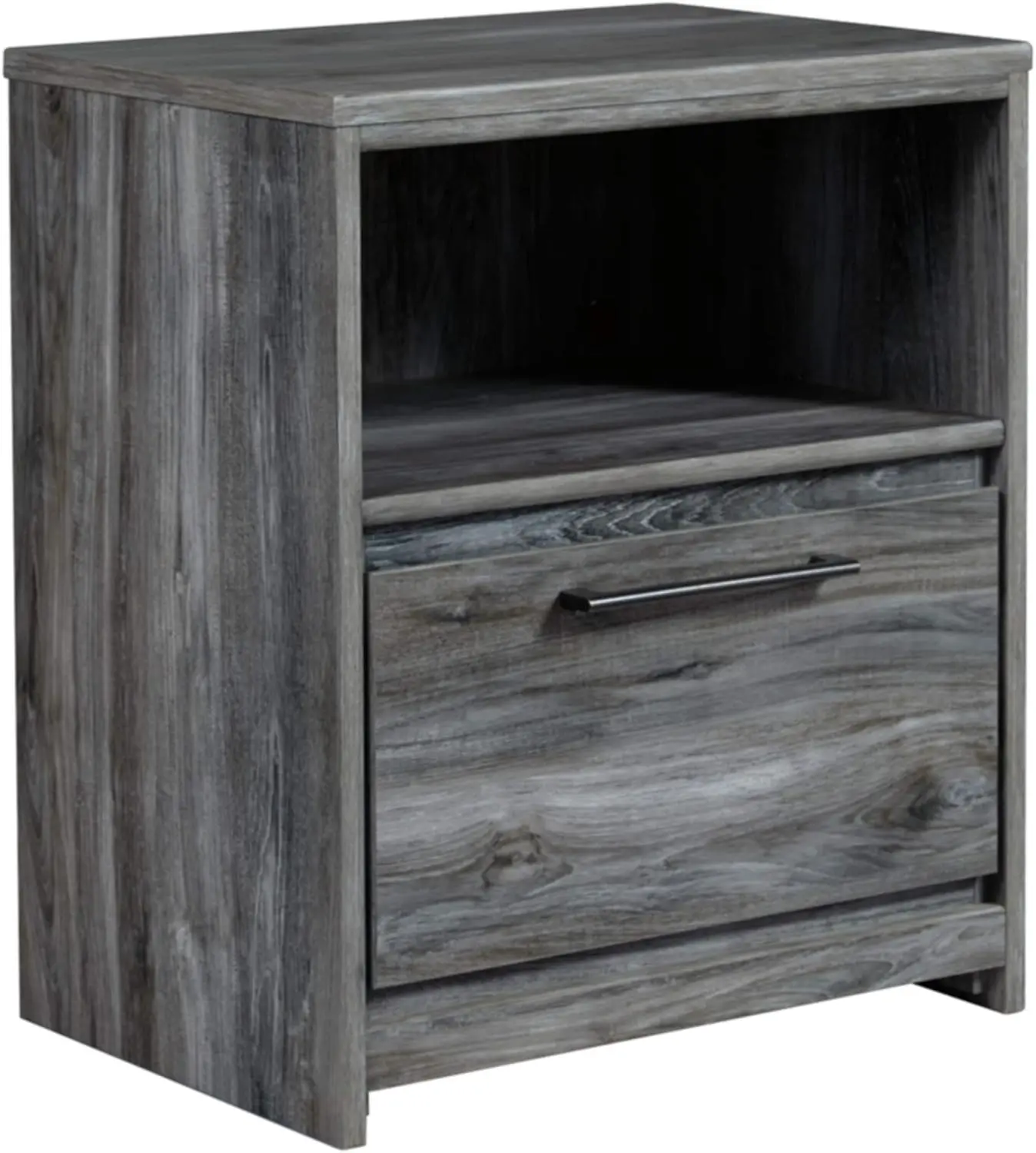 Baystorm Rustic Coastal 1 Drawer Nightstand with 1 Open Cubby & 2 Slim-Profile USB Charging Stations, Smoky Gray