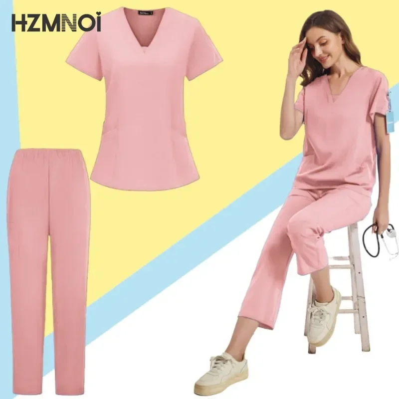 Clearance Scrubs Nursing Uniforms for Women Men Anesthetist Set Tops and Jogger Pants Thin Fabric Operating Room Doctor Workwear