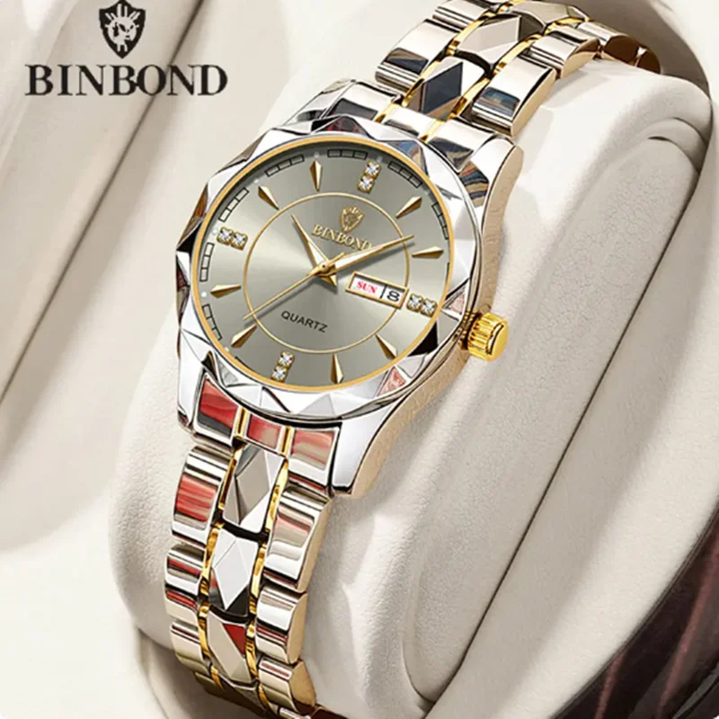 Japan Quartz Movement Golden Watches Women Top Brand Luxury Stainless Steel Strap Date Week Watch Clock Reloj Hombre