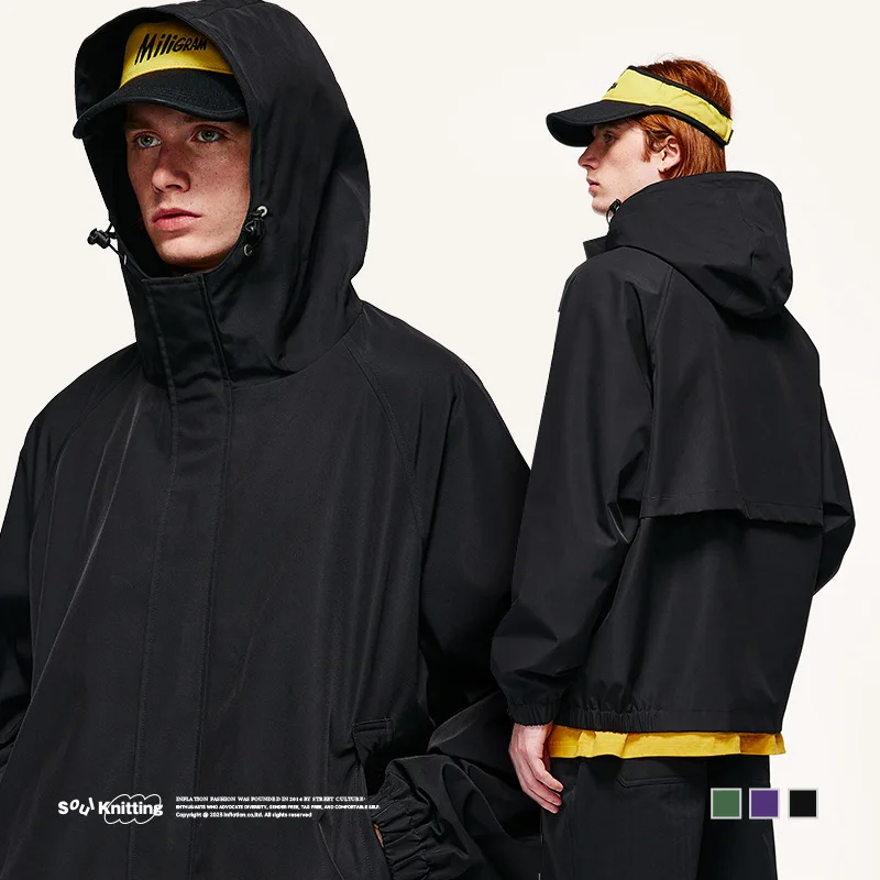 Men's Wear | 3 Color Minimal Zipper Jumpsuit 2023 Autumn/Winter New Windproof Hooded Loose Men's Coat Hiking Jacket