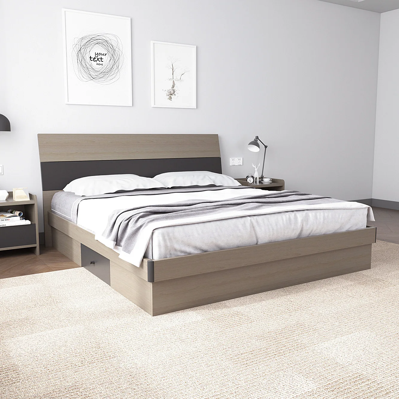 Guangzhou moderne Super King blanc lit en bois chambre Queen lit cadre couette ensemble grand lit simple lattes cadre avec rangement