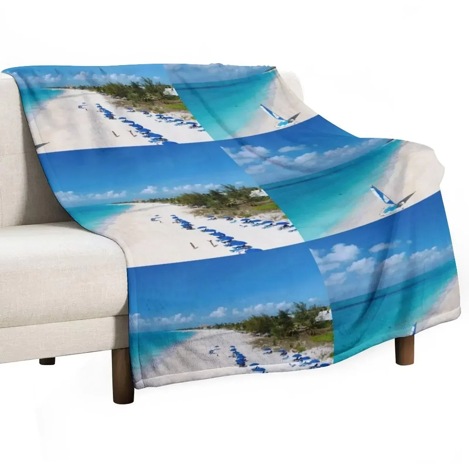 

Looking east along Grace bay Beach Providenciales TCI Throw Blanket Cute Plaid Soft Thins Blankets