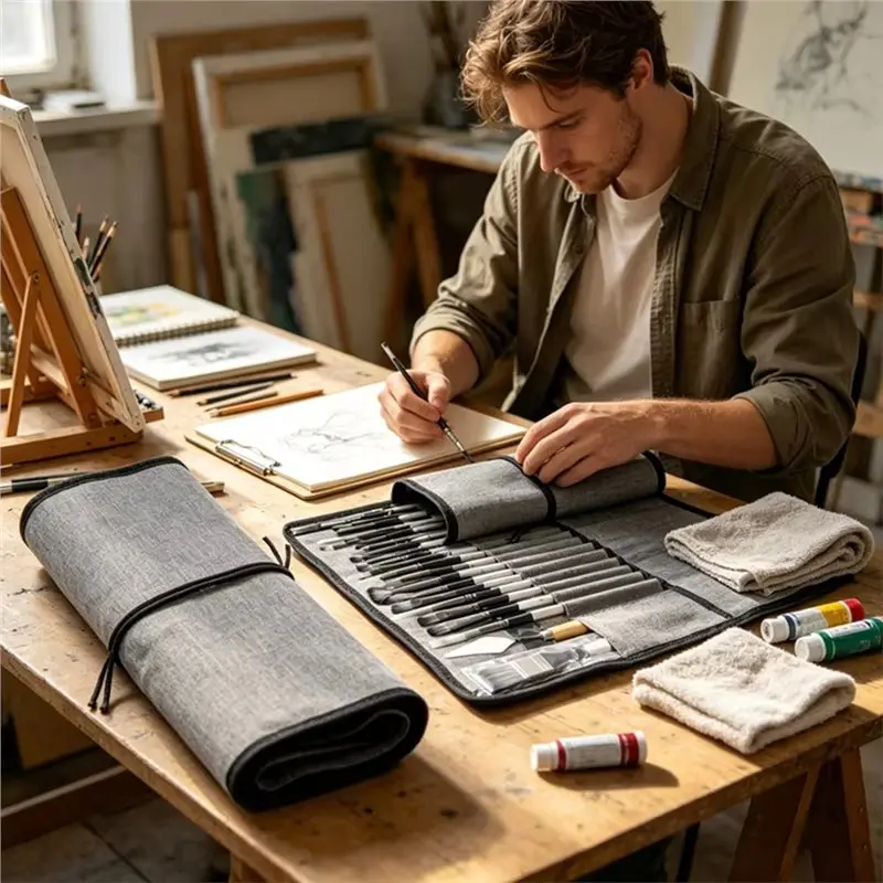 [NEW!】 Wooden Handle Nylon Brushes With 24Pcs Artist Paint Brush Set, Mixing Tools For DIY Oil& Acrylic Art Crafting