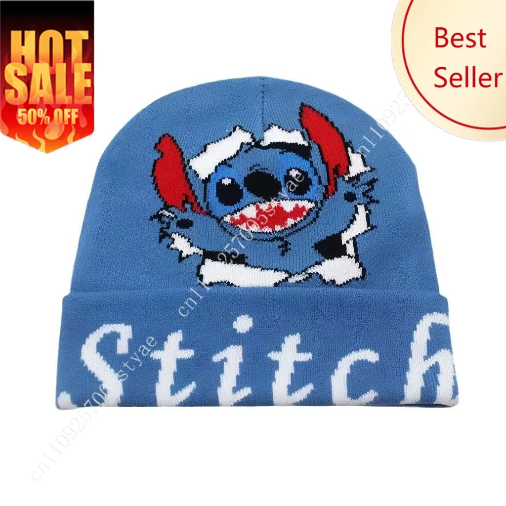 

Disney Stitch Unisex Cotton Cartoon Embroidered Beanies Casual Hats Knitted Winter Hat Hard Hip Hop Skull Bonnet Hat For Women
