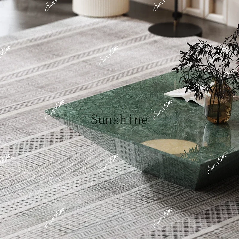 Natural marble coffee table Indian green brushed black steel modern living room side table combinationE