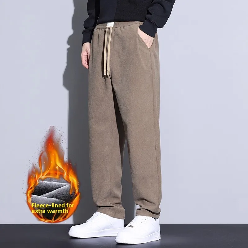 

Men's Casual Fce Lined Straight Leg Sweatpants Spring Autumn Loose Fit Sports Long Trousers Busin Sle Polyester Fiber