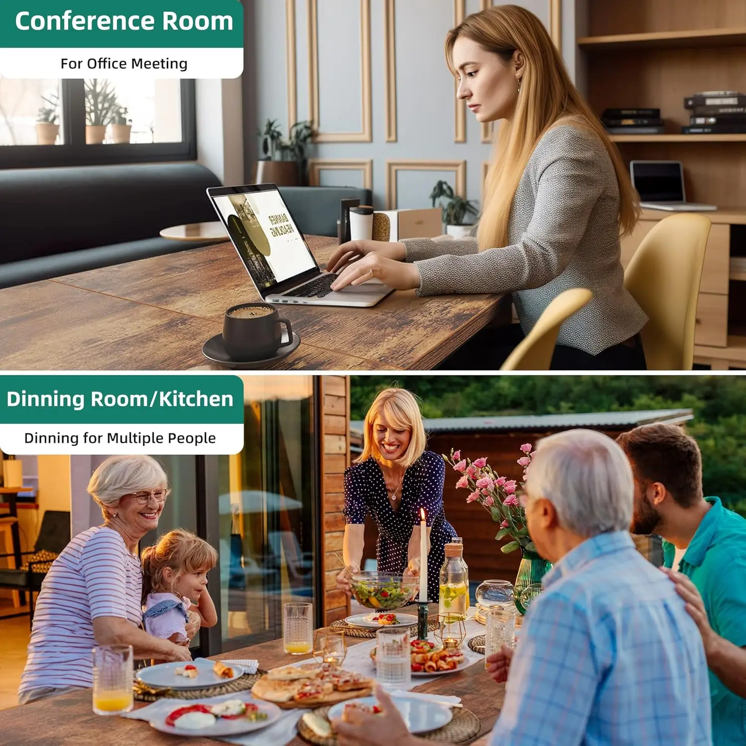 Large 70.8" Rustic Farmhouse Dining Table for 6-8 People, Industrial Wood Style Rectangle Apartment Table