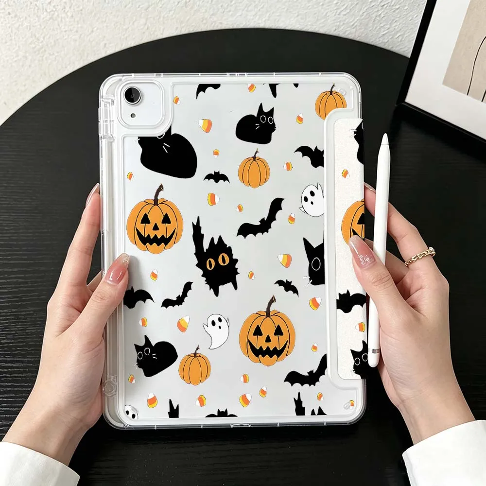 Halloween Pumpkin Pattern For iPad Mini Pro Air 5 6 7 8 9 10th 11th 11 9.7 10.9 13 inch Transparent Y-Shaped Folding Tablet Case