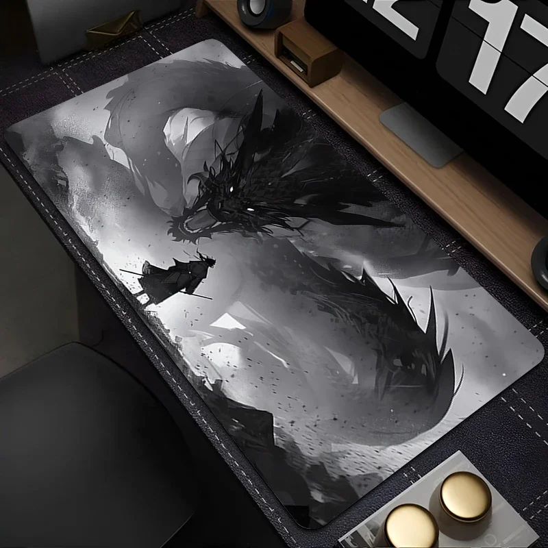 لوحة ماوس للكمبيوتر باللونين الأبيض والأسود، لوحة ماوس تنين مكتبية، ملحقات ألعاب الكمبيوتر، لوحة مفاتيح للكمبيوتر المحمول، حصيرة مكتبية ممتدة هدية