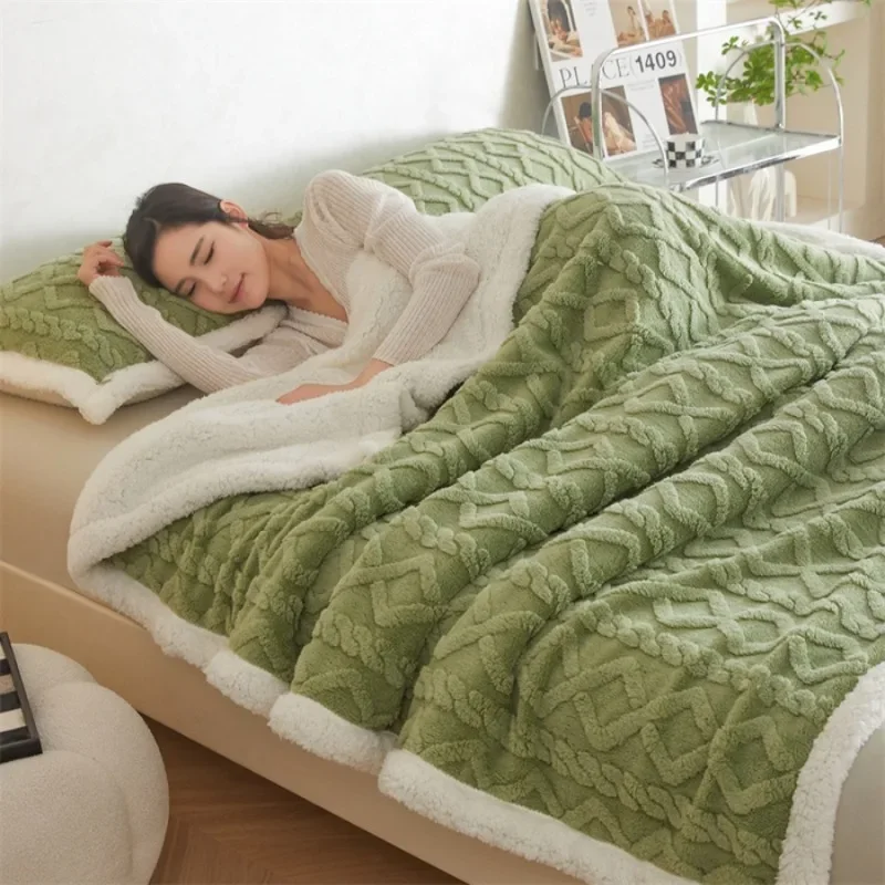 Winter Thick Double sided Flannel Felt Taff+Cashmere Bed Cover Dual purpose Carpet for Bedroom Living Room Warm Home Decoration