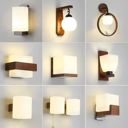 Walnut Color Wood Wall Lamp LED E27 Bulb Bedroom Bedside Wall Light for Living Room Study Stair Corridor Entrance Indoor Fixture