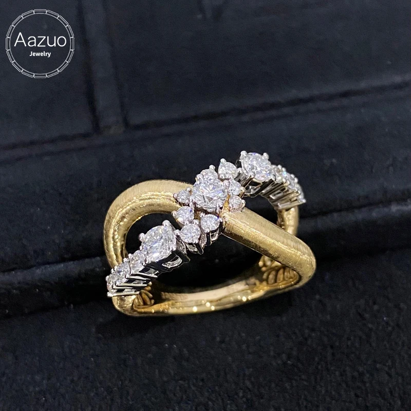 

Aazuo винтажное стильное кольцо из 18-каратного желтого золота с настоящими бриллиантами, роскошное кольцо с перекрещивающимися линиями, подарок для женщин, обручальное кольцо, очаровательные ювелирные изделия