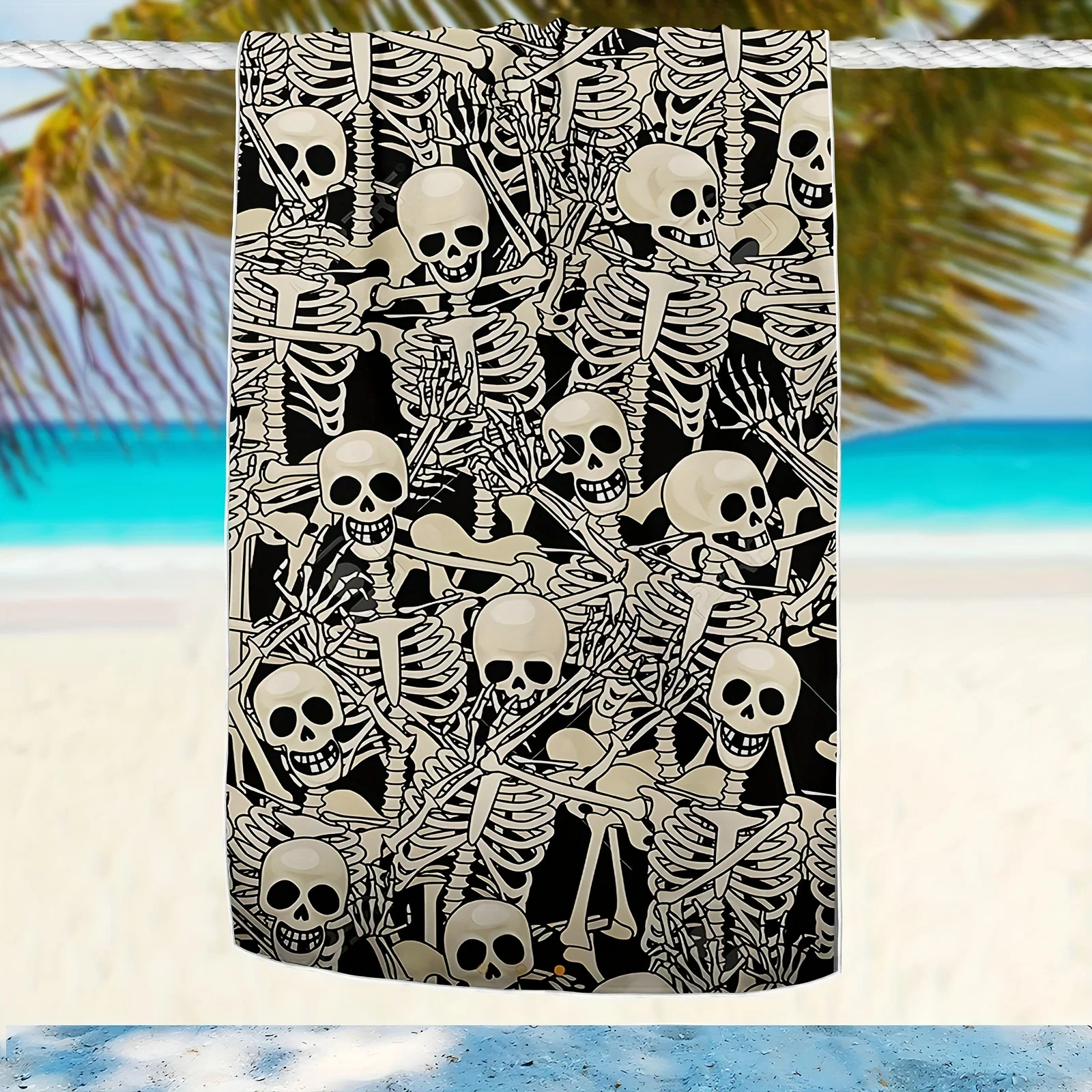 1pc Skull Pattern Printed Beach Towel, High Quality Large Bath Towel Thick Microfiber Towel, Summer Beach Towel, Pool Yoga Mat