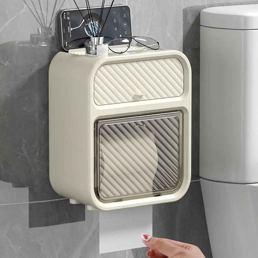 

Toilet Paper Holder Box Holder Bathroom Rack Waterproof Reel Tissue Storage Box Punch-free Kitchen Bathroom Storage Holder