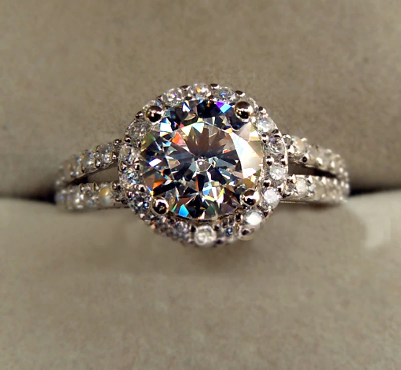 With Certificate Tibetan Silver S925 Rings for Women 2.0ct Cubic Zirconia Diamond Wedding Band Engagement Ring Bridal Jewelry