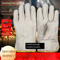 12 Pairs of Short Electric Welding Gloves And Cowhide Heat-Insulating And Heat-Resistant Work Protection Gloves