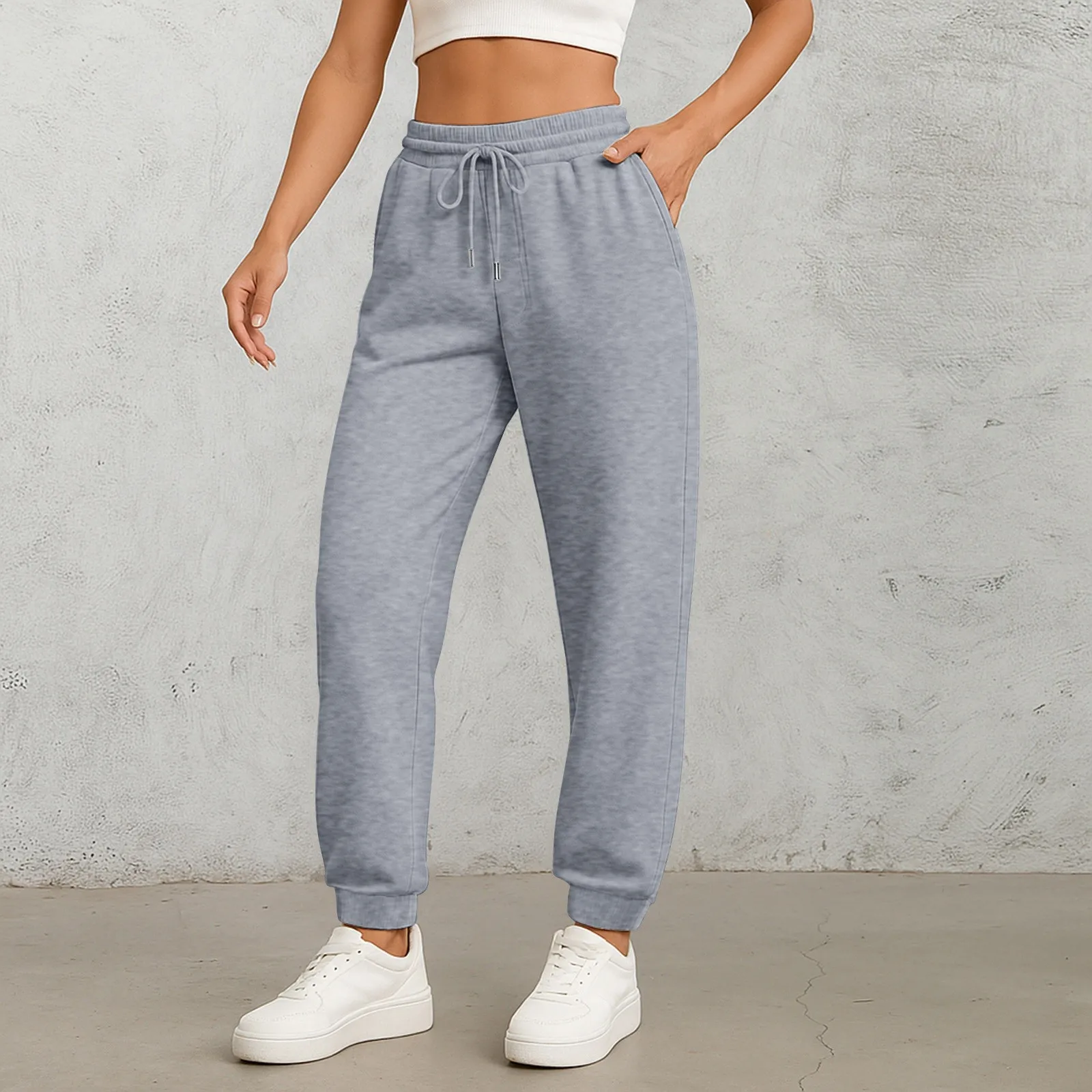 Damen-Sport-Fleece-Jogginghose mit „California Rising Star“-Aufdruck, warme, gebürstete, lange Hose im Hip-Hop-Stil, Streetwear für Damen – Detail 13
