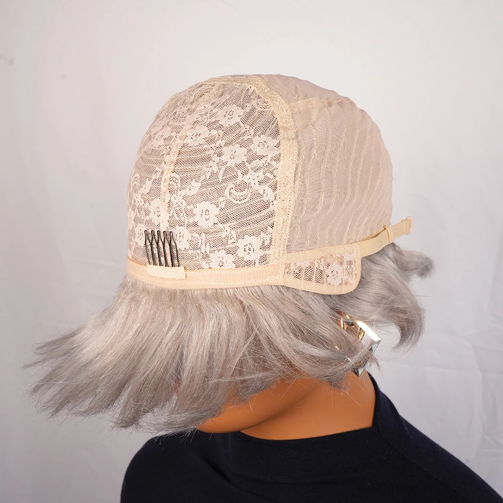 شعر مستعار بشري بقص عابث رمادي فضي مع غرة شعر بشري ريمي برازيلي بطبقات قصيرة مستقيمة للنساء مصنوعة آليًا #6