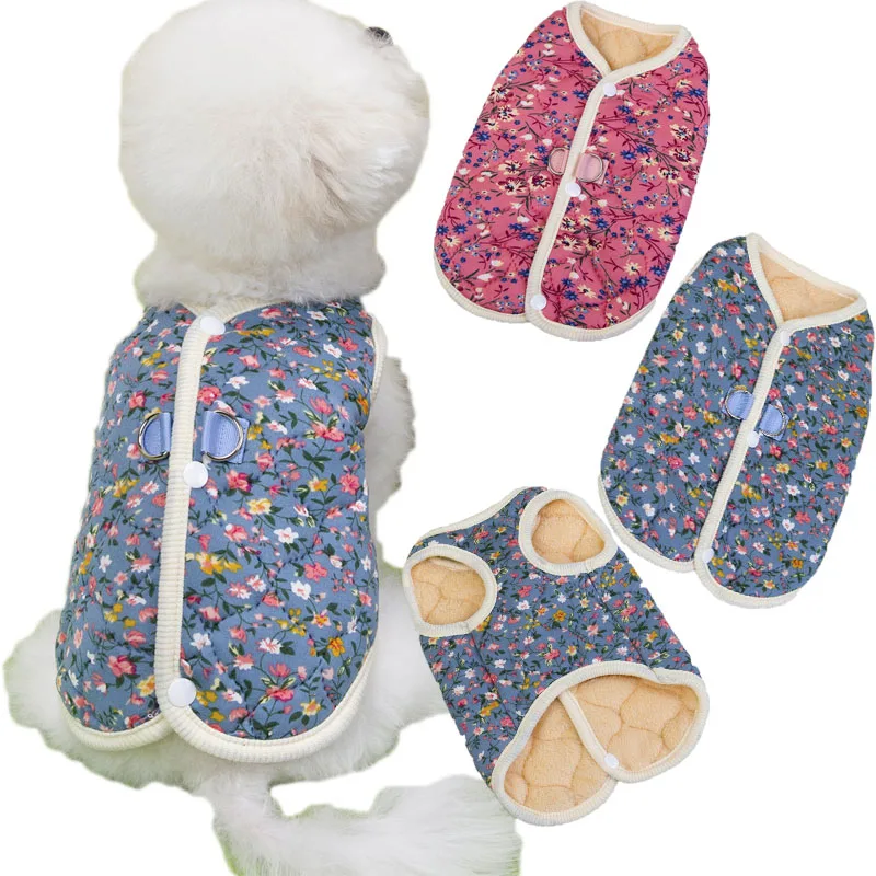 Dog Clothes Winter Floral Pattern Cotton-Padded Vest Jacket For Small Dogs Dachshund Shih Tzu Puppy Coat Jacket Pet Outfits XXL