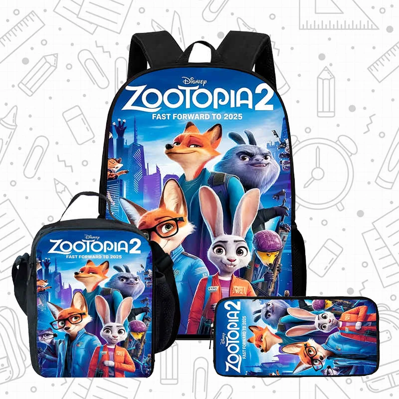 

Cartoon Zootopia2 Child School Backpack With Lunch Bags Pencil Bags For Age 4-9,Light Weight School Bags For Boys Girls