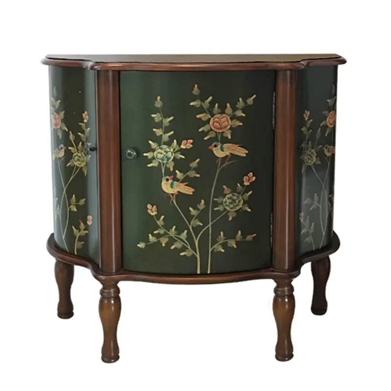 American retro entrance cabinet solid wood painted chest cabinet living room corridor decorative cabinet semi-round storage