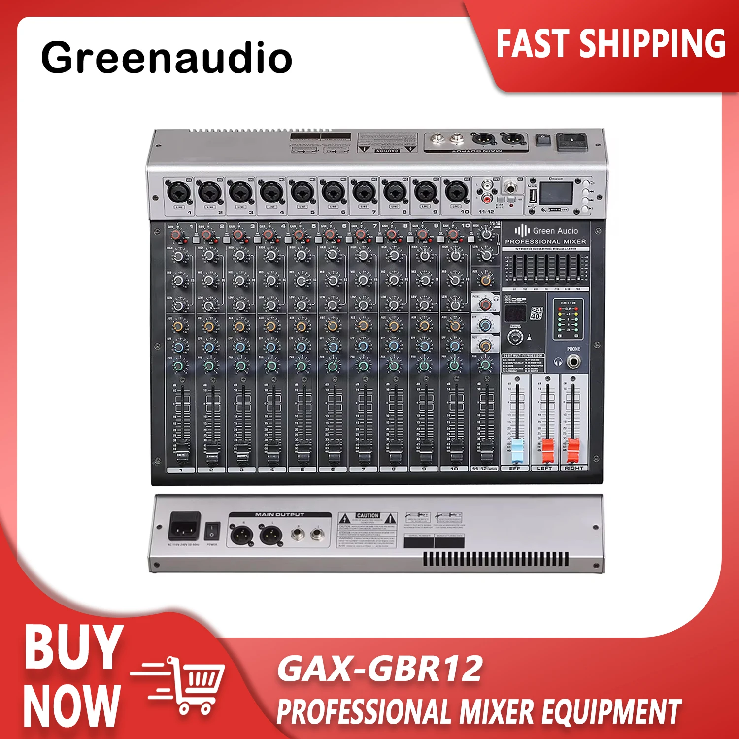 

GAX-GBR12 12 channel pure platform seven-segment equalization monitor mixer meeting room USB reverb wedding studio mixer