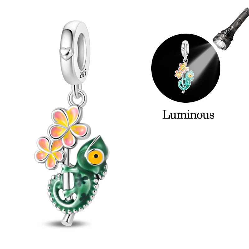 

925 Sterling Silver Hanging Chameleon Charms Beads Sparkling CZ Zircon Dangle Fit Original Bracelet DIY For Women Jewelry Gifts