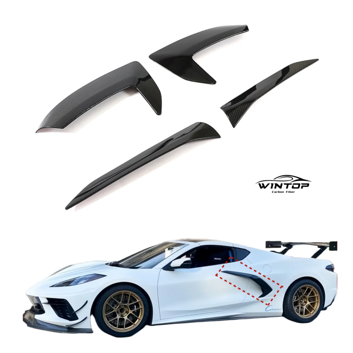 Carbon Fiber Side Fender Vent Door Garnish Trim For Chevrolet Corvette C8 Stingray Z51 2020 - 2023